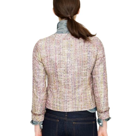J.Crew Sz S Confetti Tweed Blazer Jacket Pink Green Bracelet Sleeves Classic - Picture 2 of 16
